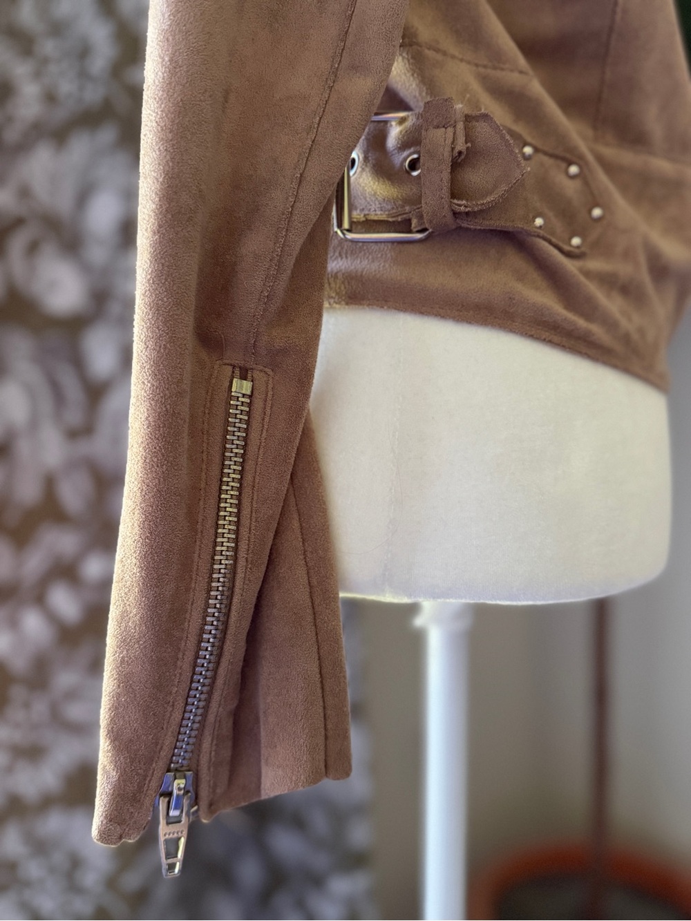 Blank NYC Faux Suede Moto Jacket in Tan - Picture 4 of 7
